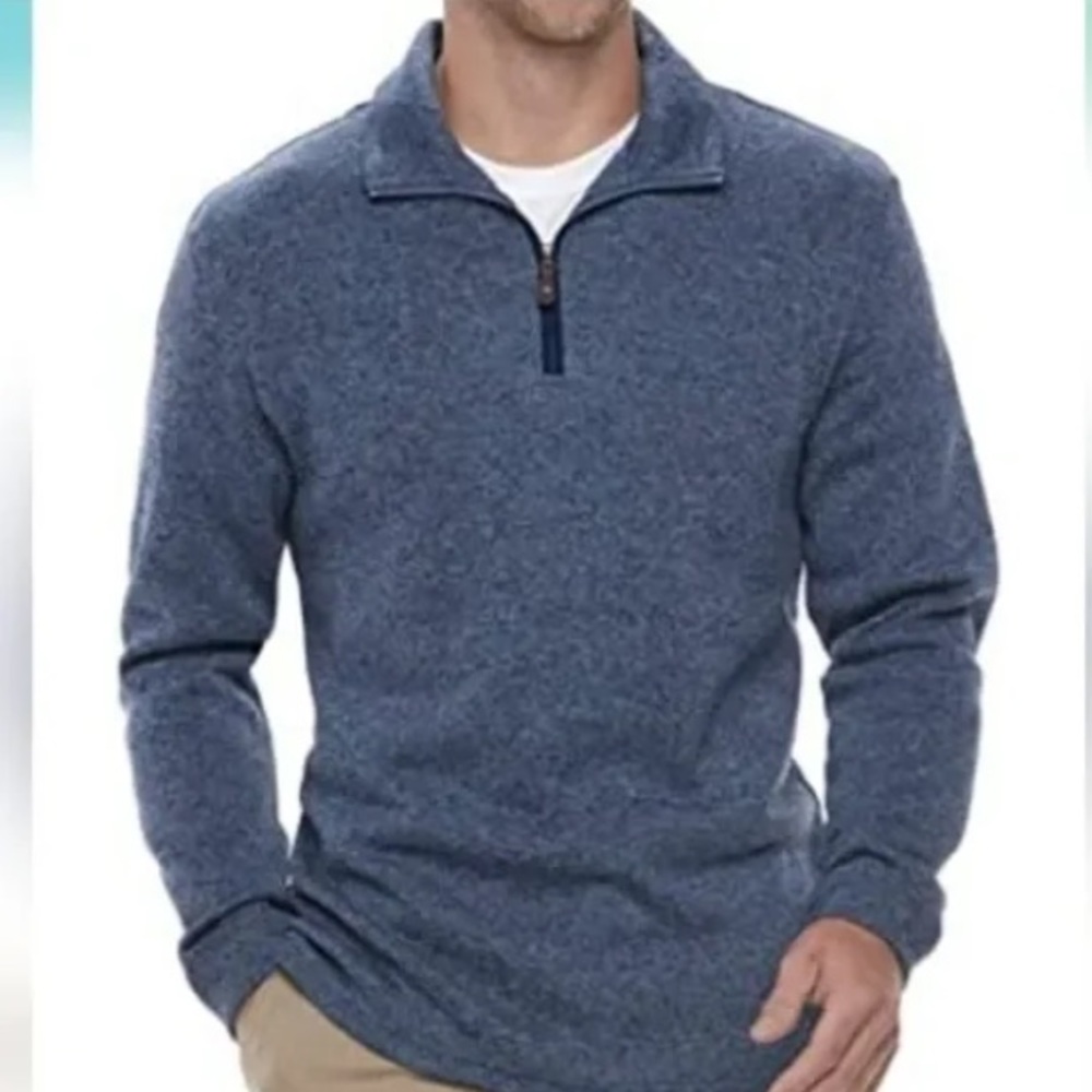 Men's Haggar Clothing Blue Pullover Quarter Zipper Sweater NEW, Large